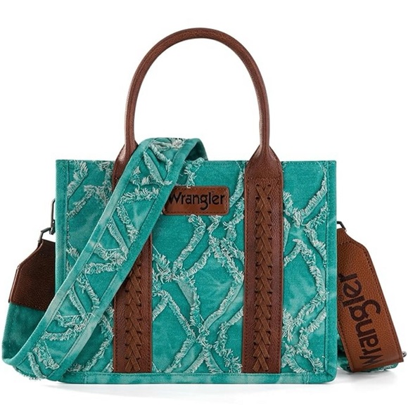 Wrangler Handbags - Wrangler AQUA Frayed Crossbody Bag NWT